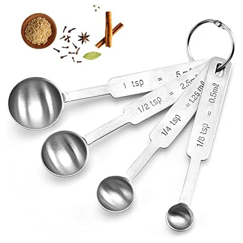 4Pcs/Set Measuring Spoons Table Spoons Stainless Steel Seasoning Spoons with Engraved Scale for Dry and Liquid Ingredients Cover