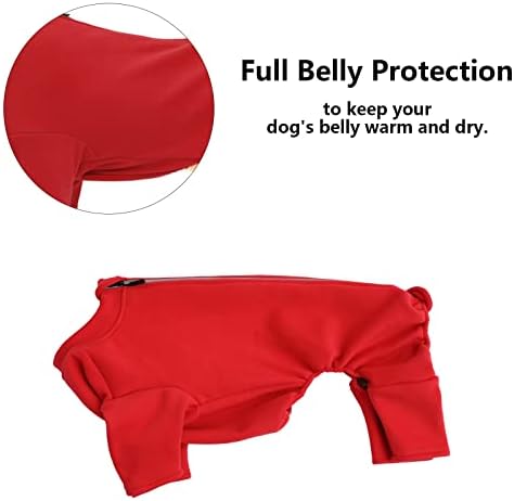 Dog winter coat full body warm coats with legs lightweight fleece coat jumpsuit with reflective zipper closure put on and off easy and safety - Red - S
