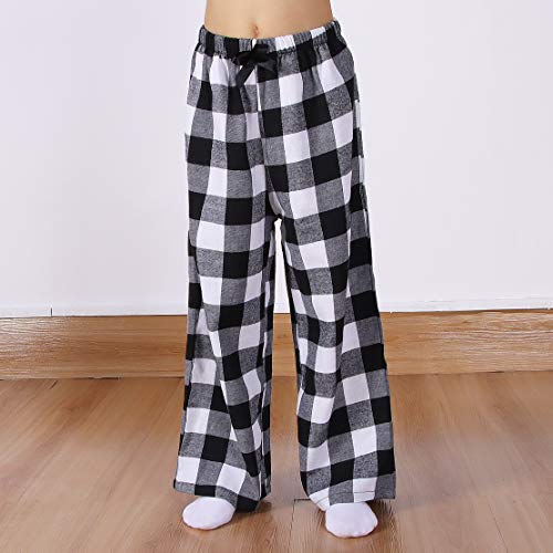 Image of Kids Girl's Christmas Pants Red Plaid Buffalo Bottom Black Stretch Sweatpants Elastic Casual Soft Lounge Pants