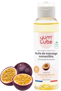 Yum'Lube | Olio Massaggio Sensuale E Lubrificante - Olio Per Massaggio Corpo Eccitante E Rilassante - Olio Corpo Profumato al Frutto della Passione - 100% Naturale, Bio, Comestibile - Made In France