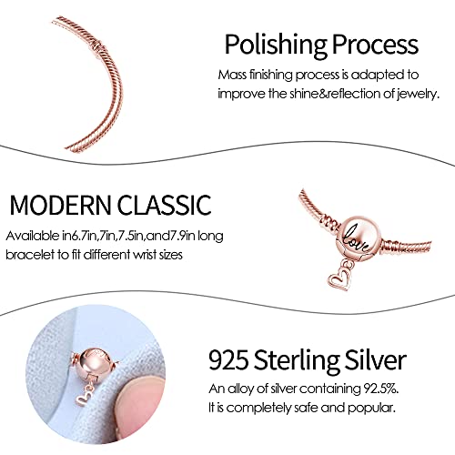 Tinslo Snake Bracelet For Pandora Charm, 925 Sterling Silver Signature Rose Gold Jewelry Cubic Zirconia Snake Chain Bracelet Perfect For Any Glamour Gift For Women Girls #TOP5