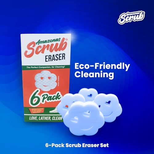 Image of Elevate Your Cleaning Game with Amazonas Scrub Eraser - The Magic Erasers. Clean effortlessly Without Toxic Chemicals, and say Goodbye to Stubborn Stains. (6 Count (Pack of 3)), White