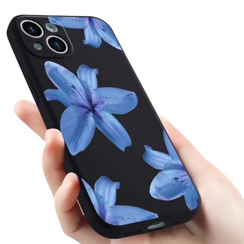 Coque silicone iPhone 15 anti-choc et anti-rayure fleur de lys bleu en gel souple