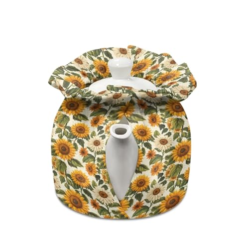 Image of Yellow Sunflower Insulated Dustproof Kitchen Tea Pot Dust Cover Breakfast Warmer Tea Cozies with Drawstring for Home Kitchen Table Decoration