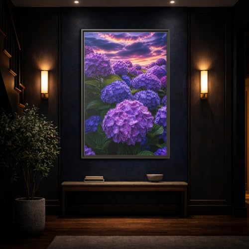 Tableau hortensias violets 80x120 cm idéal au-dessus d'une console - 4