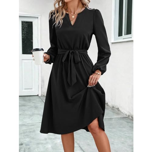 Robe mi-longue automne hiver confortable qui structure la taille - 6