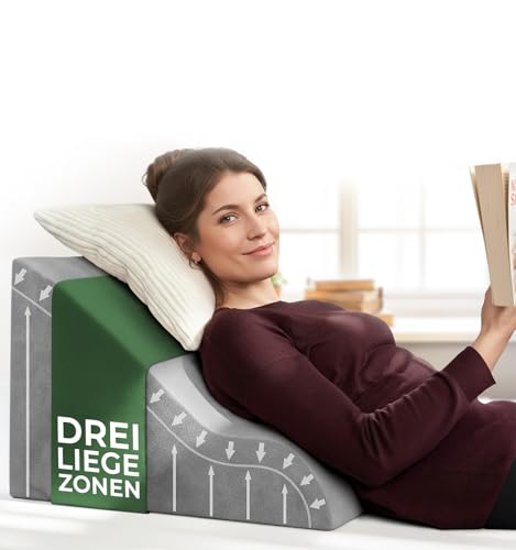 WELL B4 Ergonomisches Lesekissen für Bett und Sofa – Bequemes Rückenkissen mit Memory Foam – Verwendbar als Reflux Kissen, Keilkissen Bett, Bettkissen Rückenlehne im Sitzen und Liegen, GRAU
