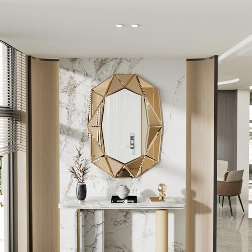 Wandspiegel Groß Dekospiegel Diamant Wohnzimmerspiegel, Luxus Flurspiegel Braun Eingangsspiegel Dekorative Spiegel Modern Wanddeko Aesthetic Glasspiegel für Bad, Wohnzimmer, Flur 100×72 cm – Bild 6