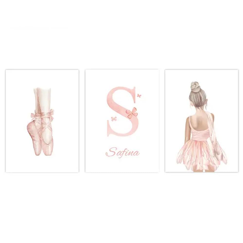 Youihom 3 Quadretti Personalizzati Bimba Quadro Camera Bimba Nome Rose 30x40 Stampe per Cameretta Neonato Ballerine Poster da Parete per Bambini Quadri Tela senza Cornice