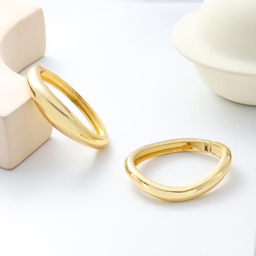2pcs Gold Bangle Bracelets for Women, Trendy Hinged Cuff Open Wide Chunky Gold Bracelet Stack Arm Cuff Jewelry for Women4