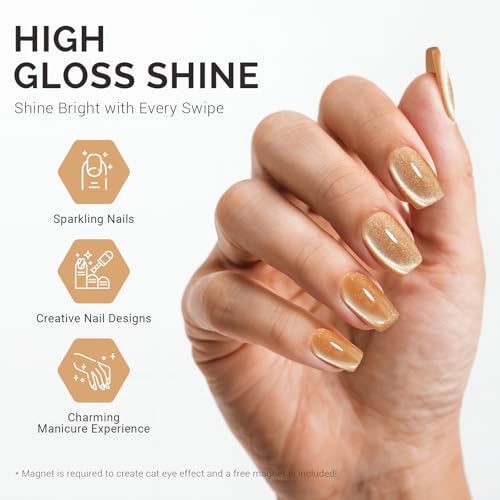 Image of MelodySusie Jeweliver Cat Eye Gel Nail Polish, 0.5 Fl Oz Gold Glitter Holographic Magnetic With Magnet, UV for Nail Art Manicure Salon DIY at Home-C09
