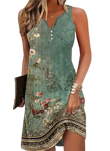 Image of Ladlop Summer Dresses for Women 2026 Beach Loose Casual A Line Dress Sleeveless V-Neck Sundress with Pockets