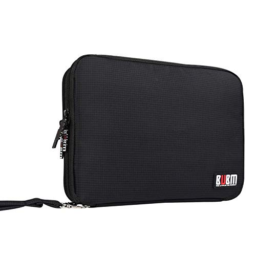 BUBM Organizador de Accesorios Eléctrica Estuche para Guardar Cables Memorias USB Bolsa con Cremallera para iPad Bolso de Doble Capas(L, Negro)