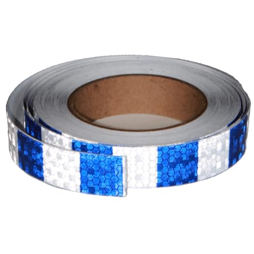 tuyrchu Blue and White Reflective Tape Outdoor Waterproof 1 inch X 64 feet, High Visibility Hazard Conspicuity Safety Industrial Marking Tape