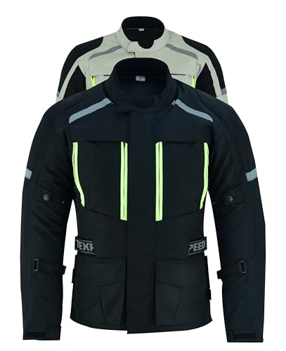 Texpeed Giacca moto uomo con protezioni - Giubbotto 4 stagioni da motociclista inverno invernale/estate Cordura impermeabile con armatura CE (EN 1621-1) Nero - 5XL