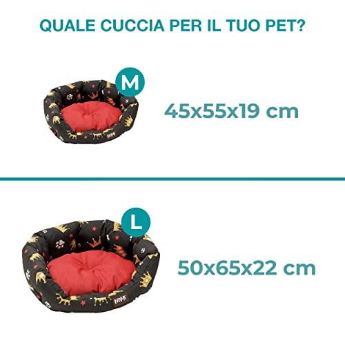 Baroni Home Hundebett aus Stoff, Größe L, weiches rundes Hundematte für Hunde und Katzen, bequem, für Schlafzimmer Wohnzimmer Flur, waschbar (50x65 cm, Rot, Scwharz mit Kronen)