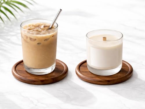 Sabai'ly - 2 Portavelas Elegantes de Nogal FSC - Ø 10 cm ⇧ 1 cm (Borde Redondeado) - Platos y Soportes para Velas y Posavasos Decorativos, Toque cálido para tu hogar, Candelabros de Madera sostenible - imagen 3