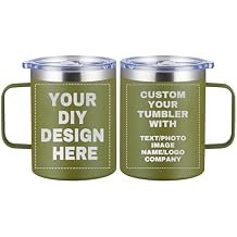 Personalized Coffee Travel Mug,12oz Custom Tumblers,Insulated Coffee Mug with Handle,18/8 Stainless Steel Engraving Name, Logo,Suitable for Travel, Camping and Holiday Parties,Customizable Gift