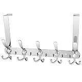 Uootach Gancho para puerta con 5 ganchos, Colgador Puerta en Acero Inoxidable, Ganchos de puerta sin taladrar, Perchero Puerta Gancho perchero, para baño, dormitorio, cocina (Blanco)