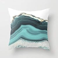 FJTP Seafoam Green Mint Navy Blue Abstract Ocean Art Painting Flax Cotton Hidden Zipper Throw Pillow Covers 20x20 In Two Sides