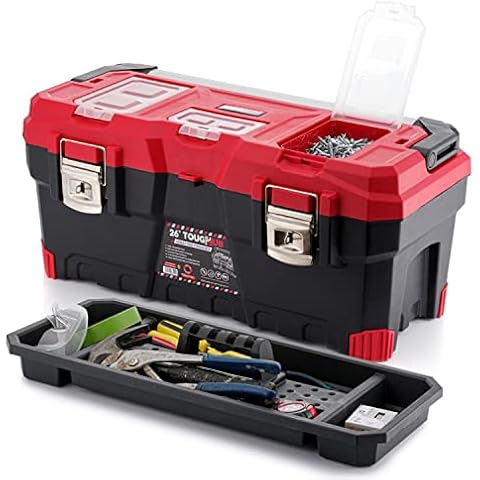 ToughHub Portable Fatbuilt Tool Storage Box - Lockable Toolbox - Tote Tray Compartment Tool Organisers with Aluminium Handle for Professionals (26" Fatbuilt Tool Box) Cover