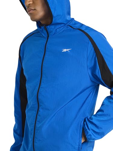 Image of Reebok Men's Running Woven Wind Jacket, Standard Fit, Lightweight Nylon Fabric
