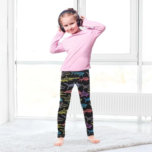 Shark Girls' Leggings Toddler Doodles Colors Kids Yoga Pants Dance Active Tights 4T4