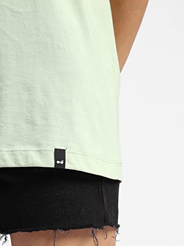 Image of Bewakoof Women's Solid Cotton T-Shirt Boyfriend Fit, Round Neck, Half Sleeve 581053 Green S