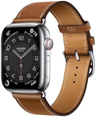 Leather Band Series 7 6 5 4 3 2 1 SE for Men or Women Compatible with Apple Watch Hermes Silver Link Original in Stainless Steel