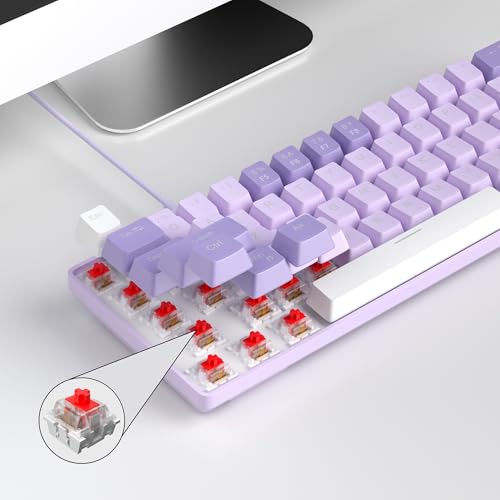 Image of MageGee Portable 60% Mechanical Gaming Keyboard, MK-Box LED White Backlit Compact 68 Keys Mini Wired Office Keyboard with Red Switch for Windows Laptop PC Mac - Violets