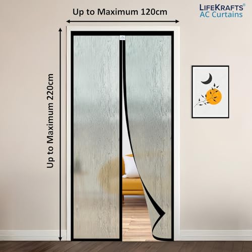 Image of LifeKrafts Customizable Magnetic AC Curtain |Thermal Screen|Insulated|Translucent Wood Grain Pattern|Insect&Pest Control|Privacy Screen, Dust, Pollen & Pollution Control Screen|Upto Maximum 220x120 cm