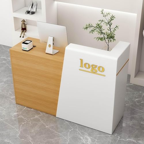 L字型応接室フロントデスク、引き出しと収納キャビネット付きのモダンな小型小売チェックアウトカウンター、サロンロビーオフィス用コンピュータワークステーション、衣料品店/小売店用、ウォールナット右コーナー、39.37インチ (木目調右コーナー,47.2インチ)
