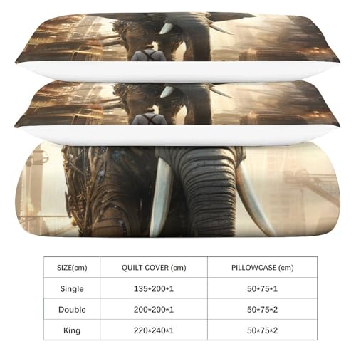 Parure de lit éléphant 3D ensemble de literie hypoallergénique double avec taie d'oreiller - 6