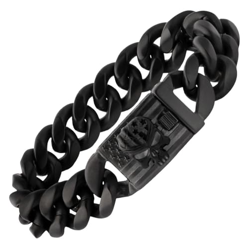 Hero Company Cuban Link Bracelet for Men - Vindicta Retribution Black Skull Stainless Steel Bracelet - Helps Pair Veterans With A Service Dog or Shelter Dog