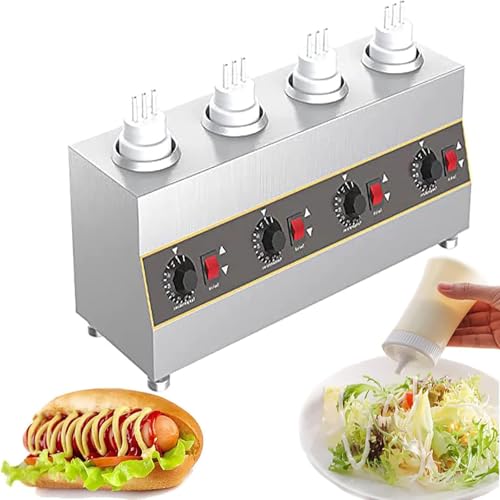 HmLotd Scaldasalsa Elettrico Commerciale, Scaldasalsa Commerciale per Zuppa, Intervallo di Regolazione della Temperatura 30~85℃ Viene Fornito con 4 Bottiglie di Plastica Riscaldamento Stereo
