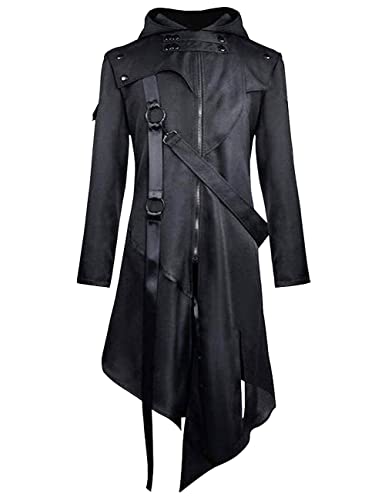 Lahoni Herren Steampunk Mittelalter Frack Vintage Asymmetrisch Reißverschluss Gothic Halloween Kostüm Jacke, schwarz, Groß Cover