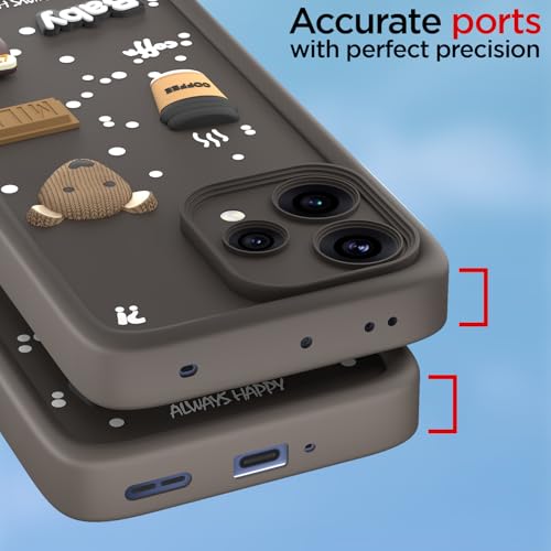 Image of Pikkme Back Cover for Oppo Reno 15C 5G | 3D Bear Silicone Cute & Fun Coffee Cartoon | Full Body Protection Bumper Case (Brown)
