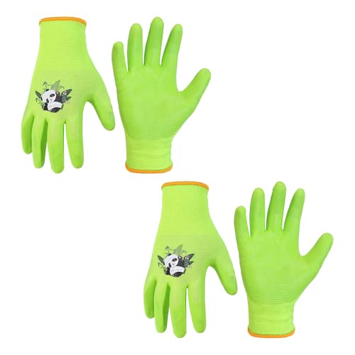 HANDLANDY 2 Pairs Kids Gardening Gloves, Toddler Children Garden Yard Work Outdoor Playing Gloves, Rubber Coating, for Girls Boys Youth (Size L, Orange) L (Pack of 2) Orange