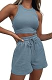 AOSYCO Two Piece Lounge Sets for Women, Sleeveless Two Piece Outfits for Women Sweatsuits Blue