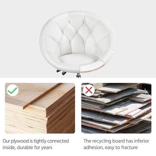 Yaheetech Leather Vanity Chair with Back, 360° Swivel & Adjustable Height, Tufted Makeup Desk Chair for Bedroom, Dressing Table & Living Room, White by Yaheetech - Image 9