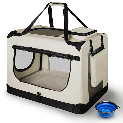 Juskys Trasportino per Cani Lassie M pieghevole e portatile 42x60x44 cm con coperta, borsa e maniglie - trasportino pieghevole per cani, gatti e animali domestici - tessuto Oxford - Beige