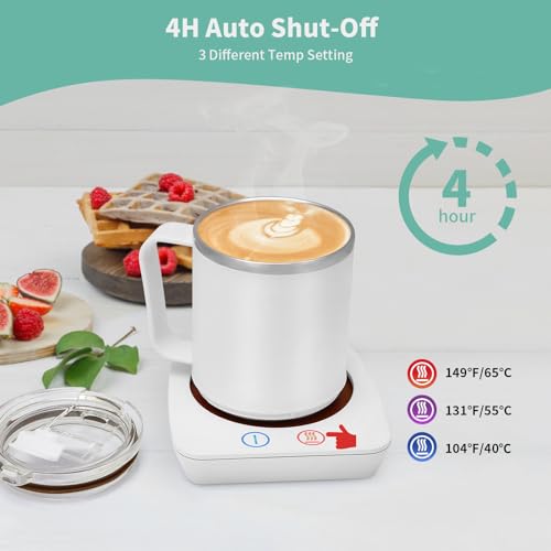 Image of VOBAGA Mug Warmer, Coffee Warmer with 15OZ Mug Set for Home Office Home Desk, Coffee Cup Warmer with 3 Temperature Settings for Tea, Cocoa with Auto Shut Off for Holiday Birthday Coffee Gifts