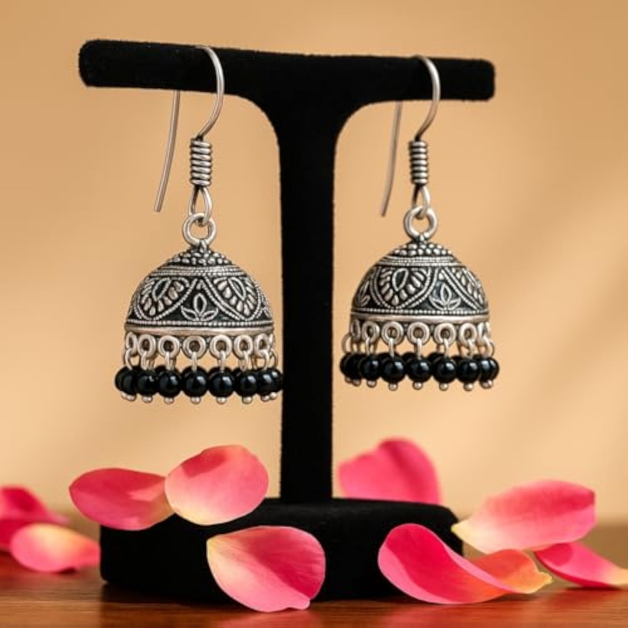 Women's Oxidised Silver Jhumki Earrings with Pearl Drop