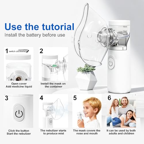 Nebulizador portátil silencioso y recargable, con nebulización eficiente, incluye 2 mascarillas y 1 boquilla, adecuado para adultos y niños, ideal para uso doméstico y viajes (Blanco) - imagen 7