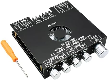 ZK-AS21 TPA3255 Bluetooth 5.1 Power Amplifier Board HiFi 2.1 Channel 220Wx2+350W Digital Audio Receiver AMP Board with Treble and Bass Control for DIY Speakers
