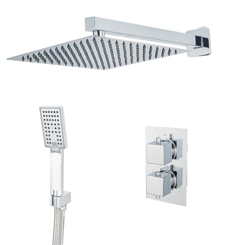 Plumbsys Ensemble de douche thermostatique encastré avec mitigeur thermostatique, système de douche chromé avec pommeau de douche et pommeau de douche