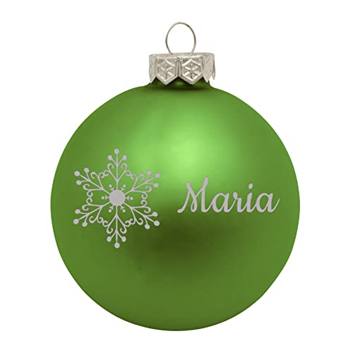 Deitert Weihnachtskugel mit Wunschtext Gravur Ø 8cm personalisierte Christbaumkugel aus Glas (matt) Individueller Weihnachtsbaumschmuck Namen oder Spruch Schneeflocken-Motiv Hellgrün
