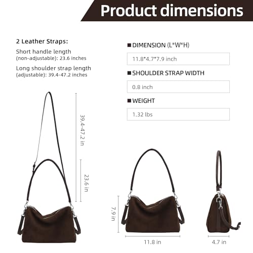 Image of Suede Tote Bags for Women, Suede Purse Handbag Vintage Slouchy Hobo Shoulder Crossbody Bag