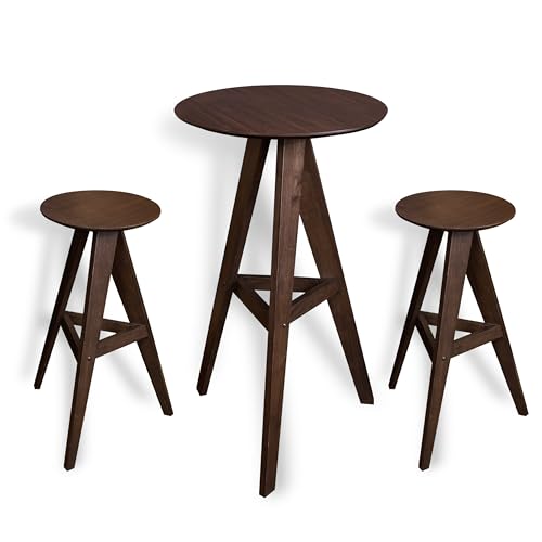 Image of CONSDAN Wood Bar Stools Set of 2, High Round Pub Chairs with Solid Wood Walnut Seat, Tall Bar Height Bistro Stools, Sturdy and Comfortable for Kitchen, Dining Room, or Home Bar, Modern Design