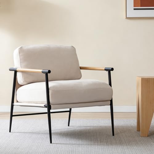 CIMOTA Modern Accent Chairs Set of 2, Comfy Armchair Chenille Fabric Living Room Chair with Metal Frame, Upholstered Leisure Chairs with Thick Cushion for Living Room Bedroom Balcony, Beige - image 7